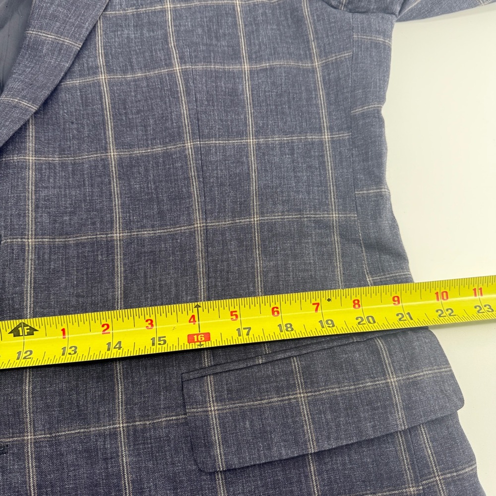 Nordstrom Mens Shop 44R Blue Linen Windowpane Blazer Ormezzano Italy Fabric - Picture 12 of 15
